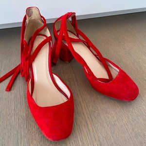 J. Crew Sophia ankle wrap chunky heel pumps size 7